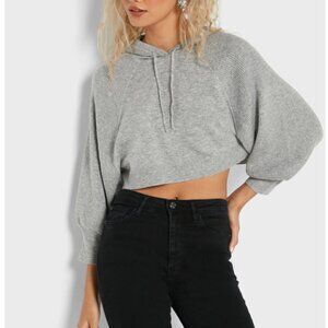 Topshop Ribbed Hooded Sweater Gray